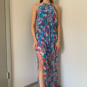 Floral Printed Halter Maxi Dress